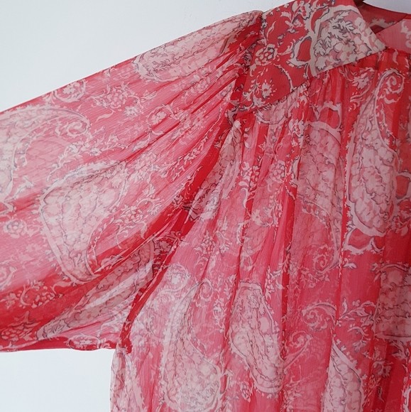 ZARA Red Paisley Chiffon Pullover Blouse - Picture 4 of 10